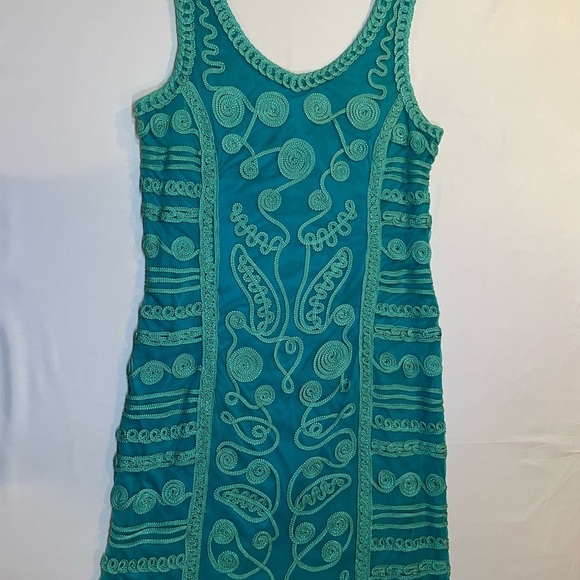 T & W Designs Womens Size L Green Soutache Mesh Overlay Sleeveless Dress - Picture 12 of 13